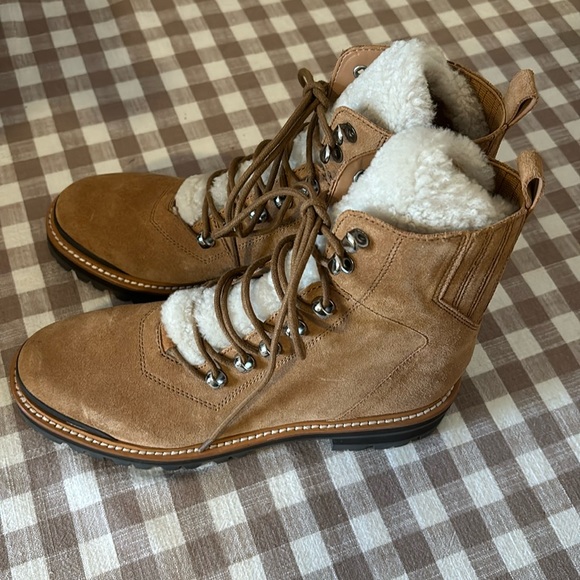 NWOT CAMEL MARC FISHER SUEDE/SHEARLING BOOTS, 8 - Picture 1 of 4